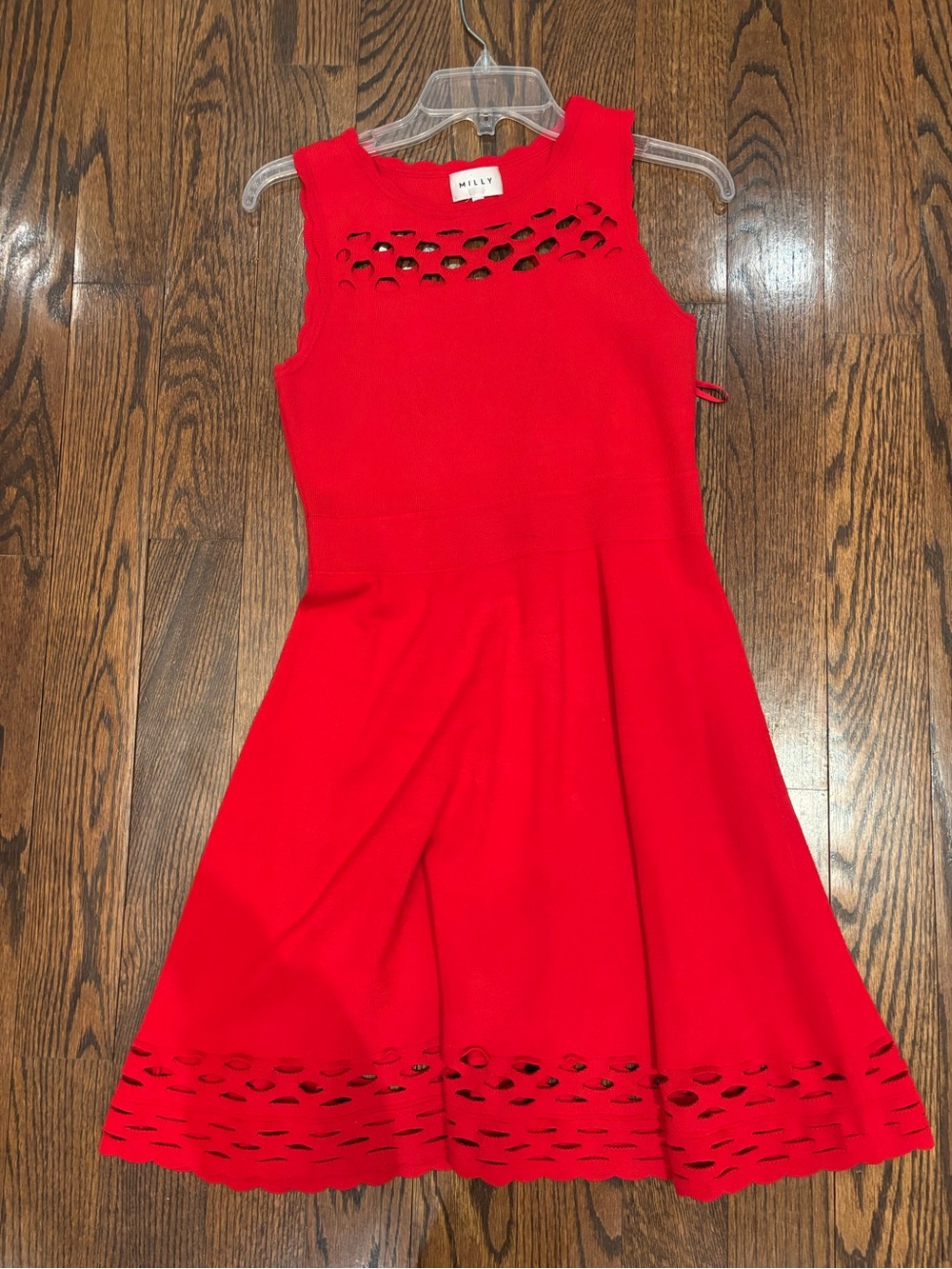 Milly Red Laser-Cut Sleeveless Dress